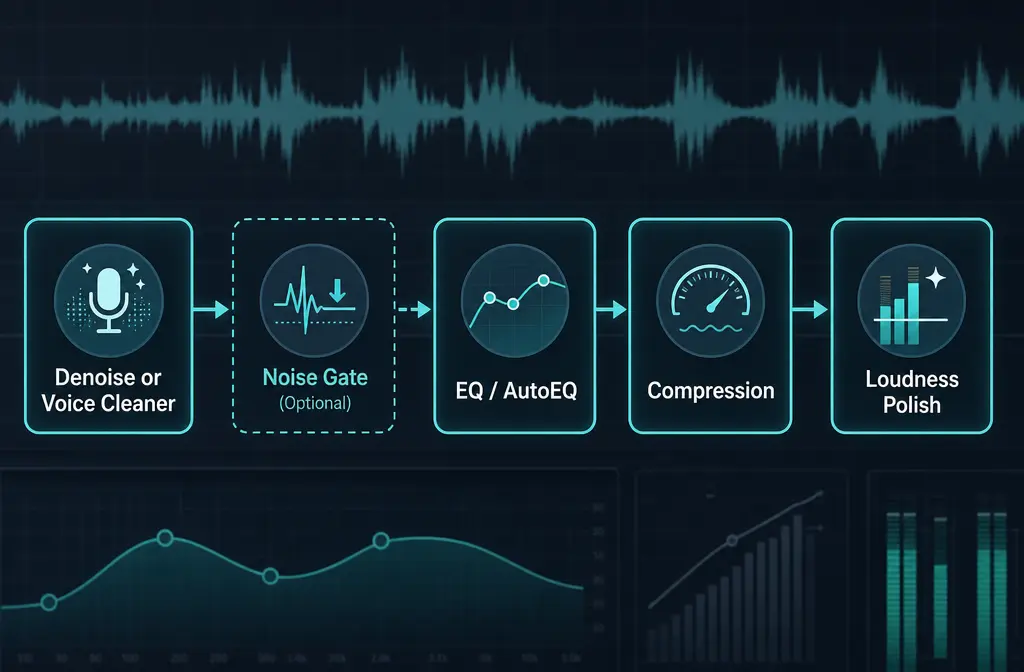 BandLab vocal cleanup workflow order: cleanup first, then EQ and compression, then loudness polish
