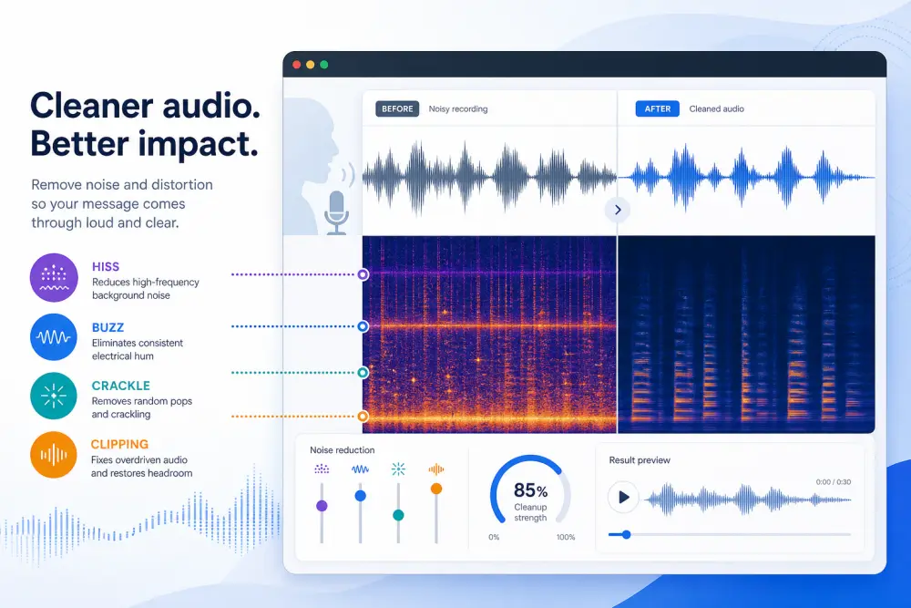 How to Remove Static from Audio Online: Fix Hiss, Electrical Noise, and Crackle Without a DAW